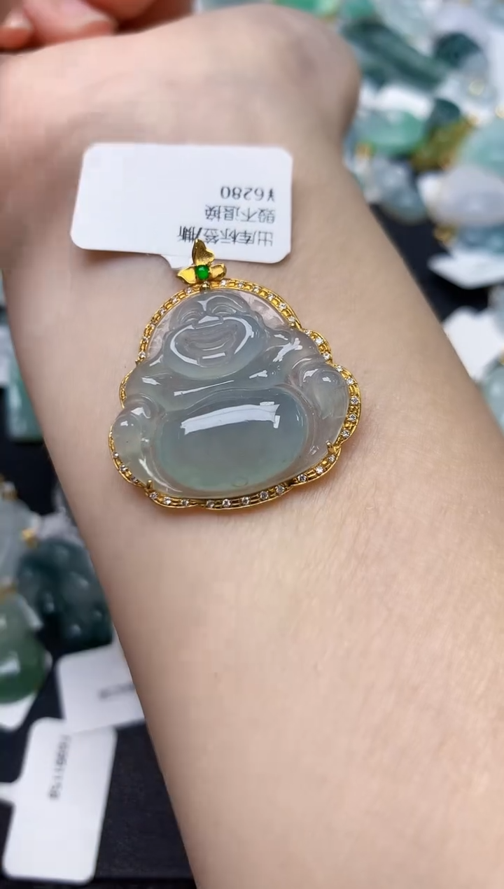 颈饰18K金镶嵌翡翠天然缅甸A货翡翠