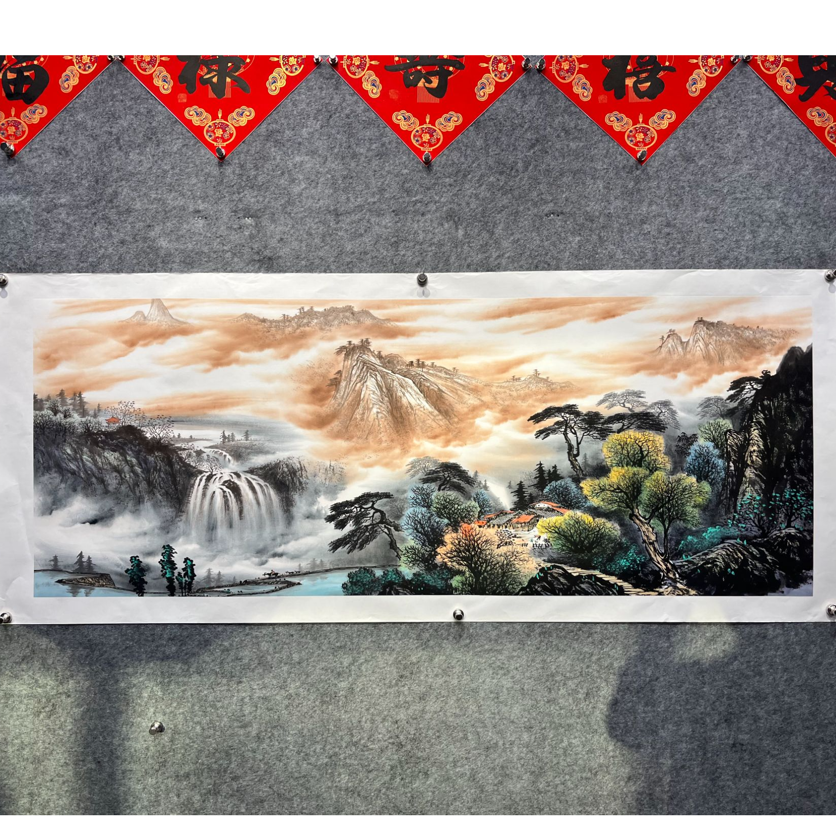 齐振家亲笔手绘画【云端献瑞】190*75cm送锦礼盒锦袋收藏送礼作品