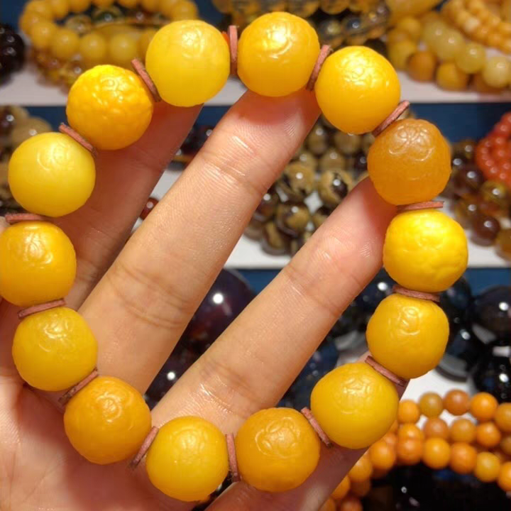收藏级纯天然原矿海漂琥珀手串14+