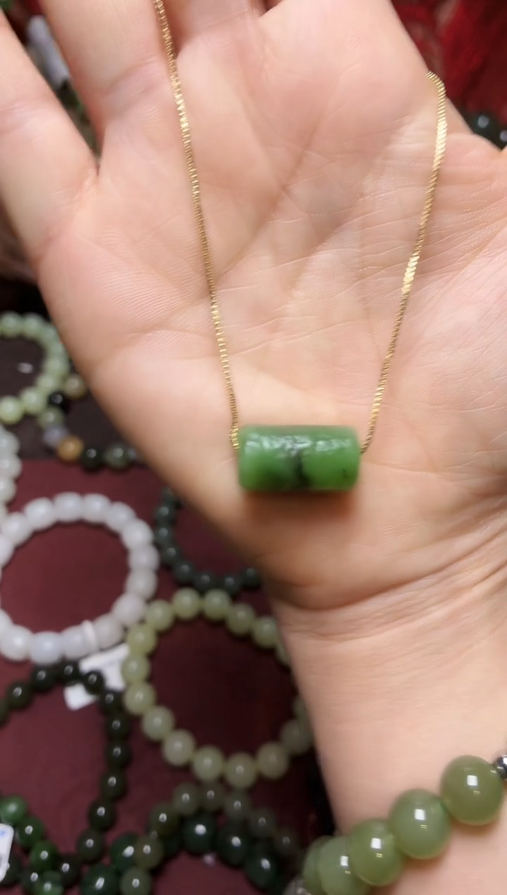 未镶嵌手链和田玉碧玉转运珠桶珠