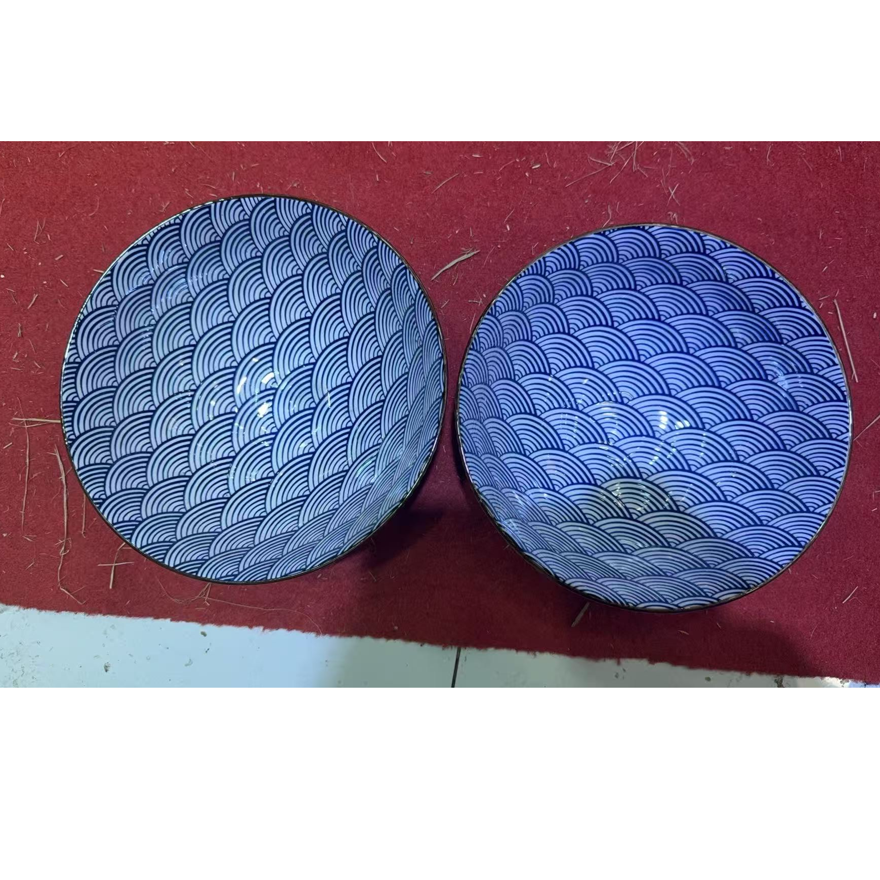 景德镇陶瓷海波纹面碗一对