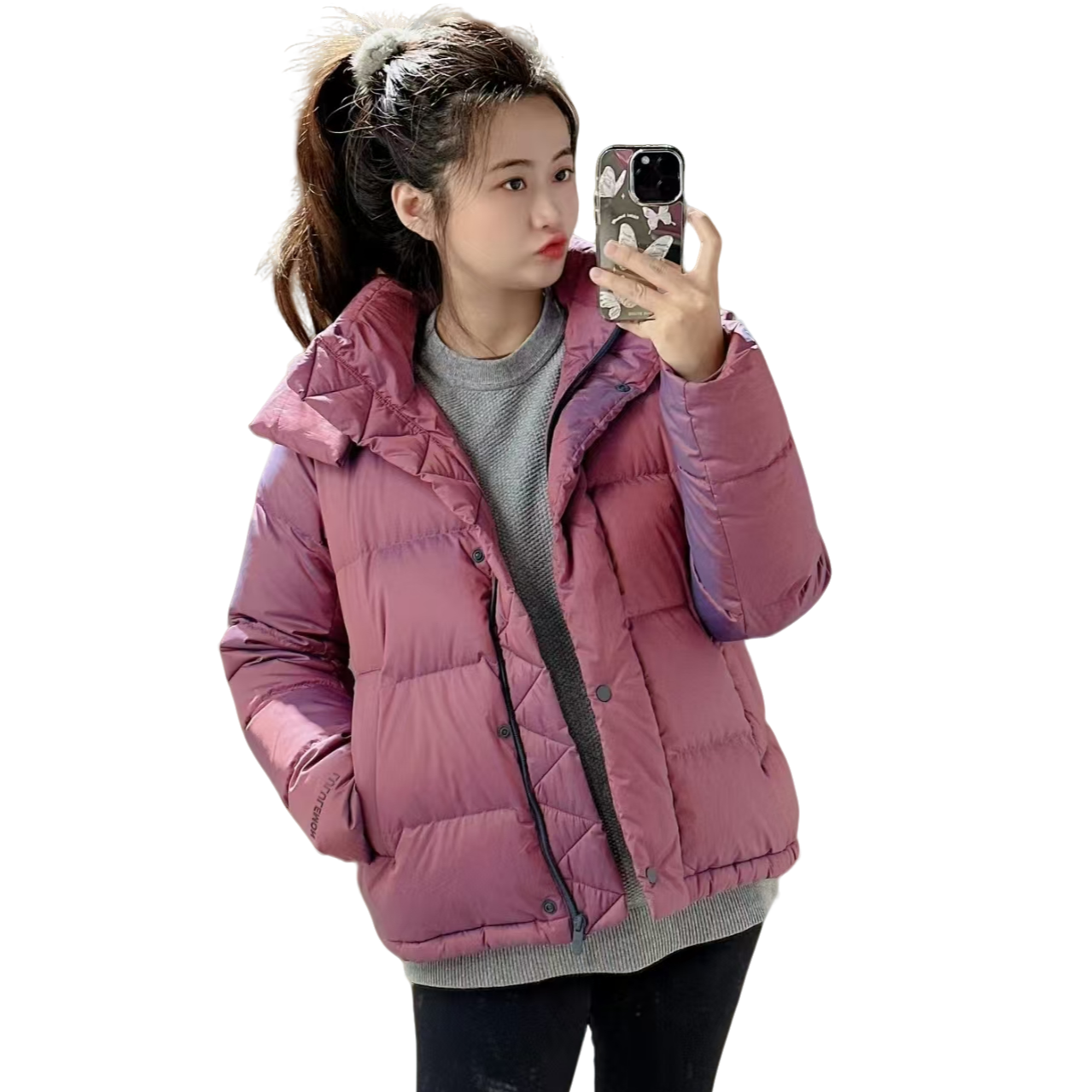 亚聚 经典五格泡芙羽绒短款冬季加厚外套女