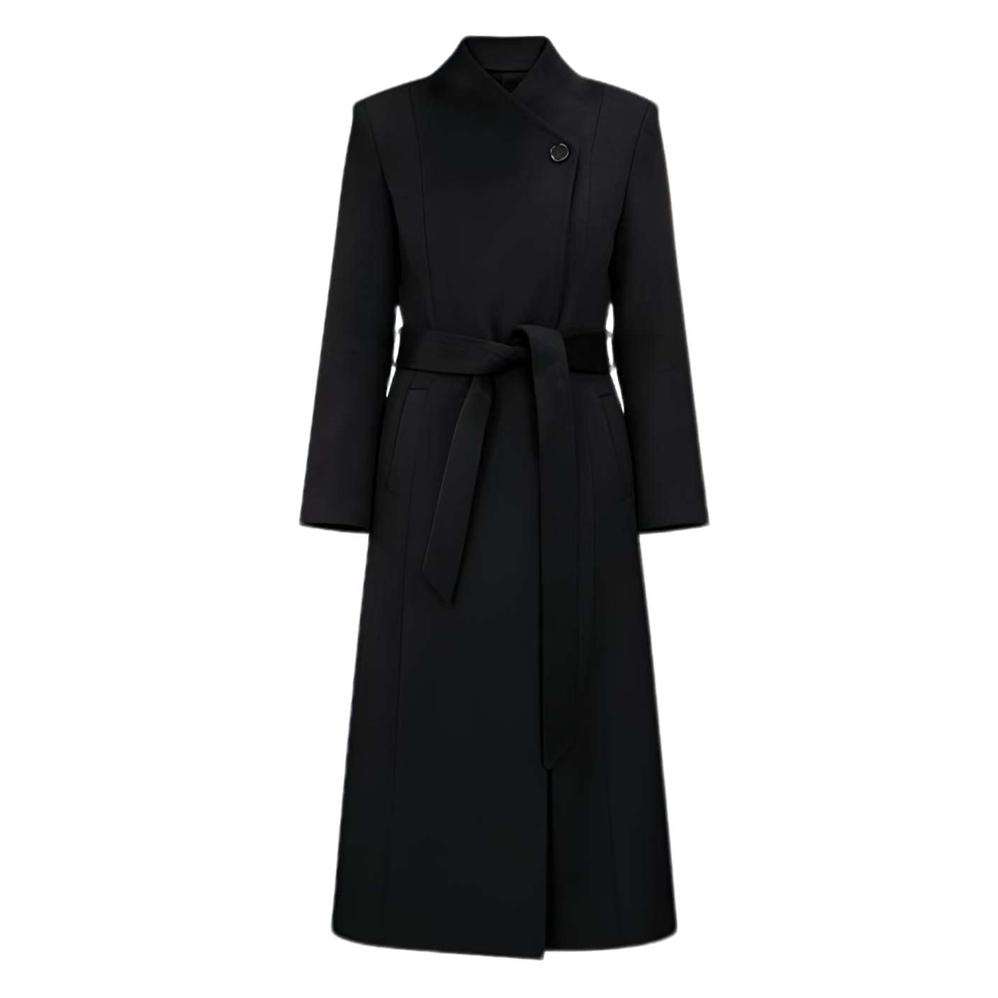 女毛呢外套女中长款修身毛呢大衣翻领双面黑色