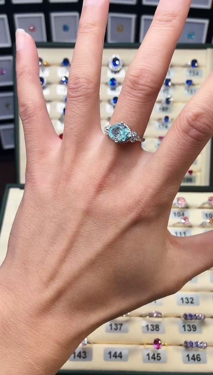 银S925镶嵌戒圈海蓝宝石1