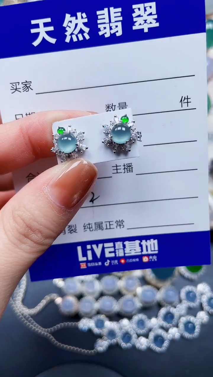 银S925镶嵌翡翠耳饰232