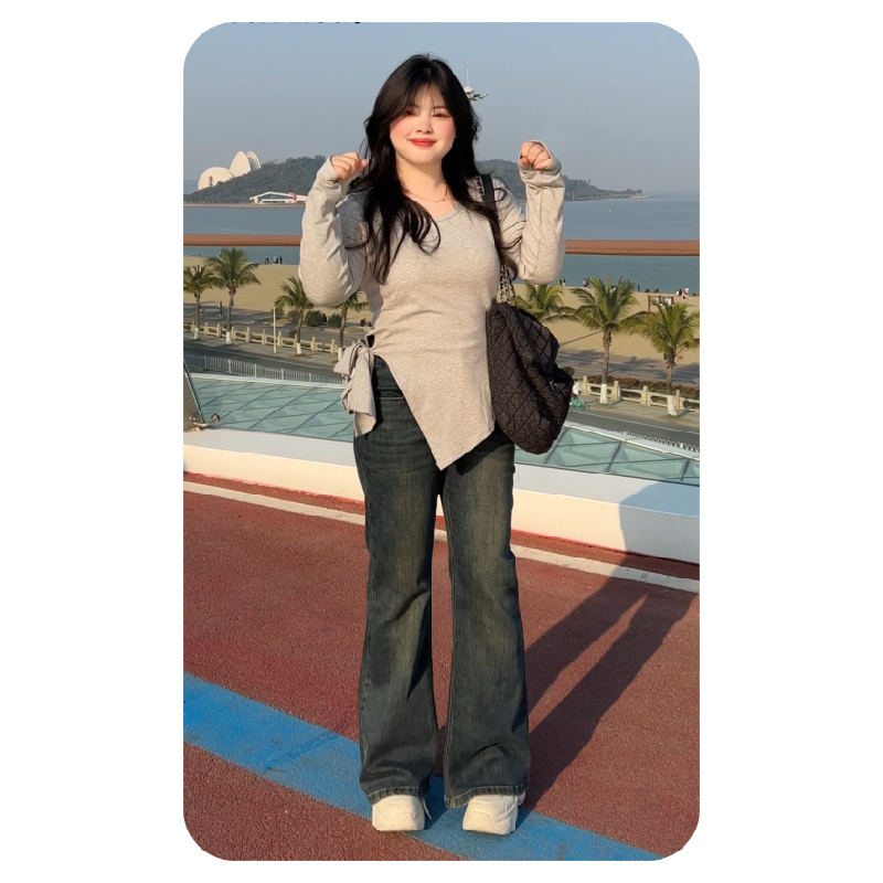 【秋款上新】高腰喇叭裤大码洋气微喇牛仔裤女胖mm显瘦裤子
