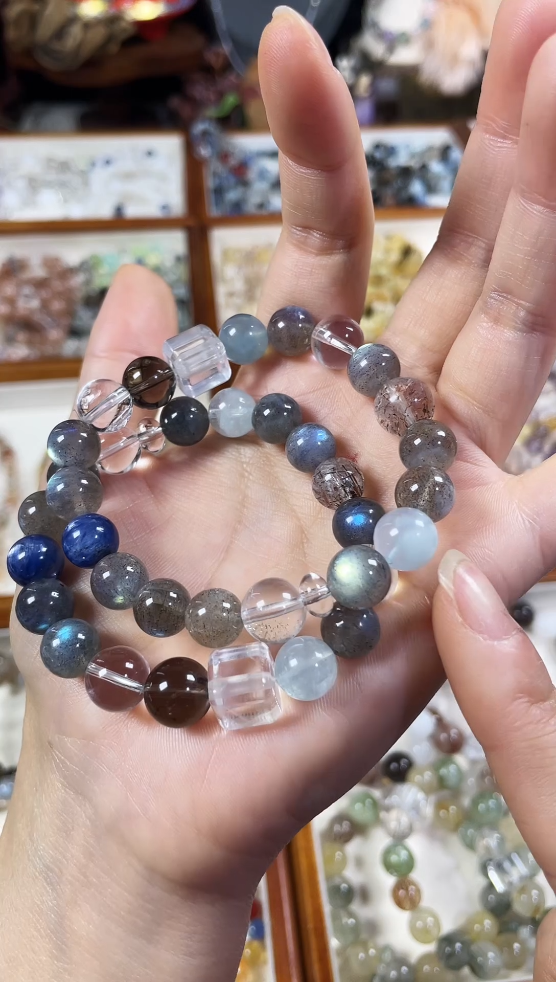 未镶嵌手串水晶天然灰月光蓝晶石海蓝宝多宝手串