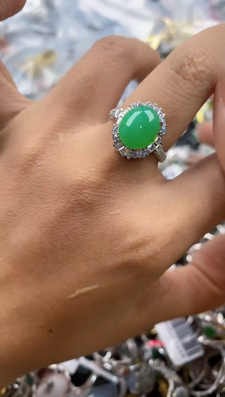 银S925镶嵌戒指翡翠666---4