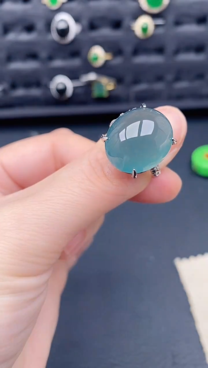 银S925镶嵌戒指翡翠天然a货翡翠525