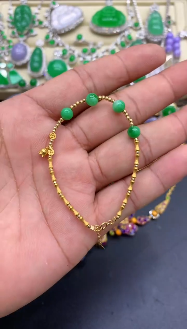 足金镶嵌手链翡翠173-中国好珍宝