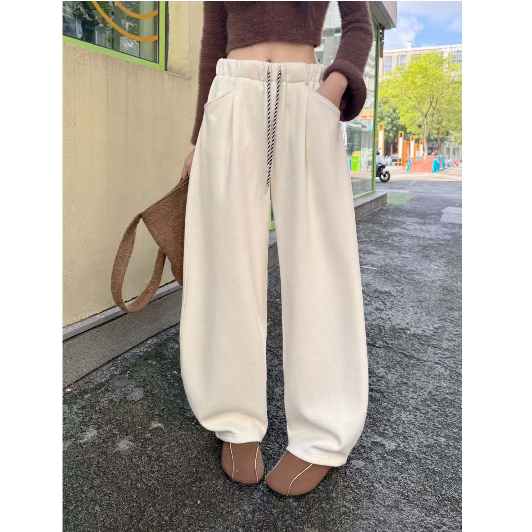 NISE外贸--设计感休闲裤保暖显瘦休闲冬季阔腿裤秋冬卫裤