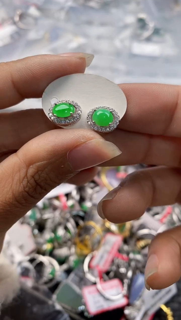 银S925镶嵌戒指翡翠1010---1