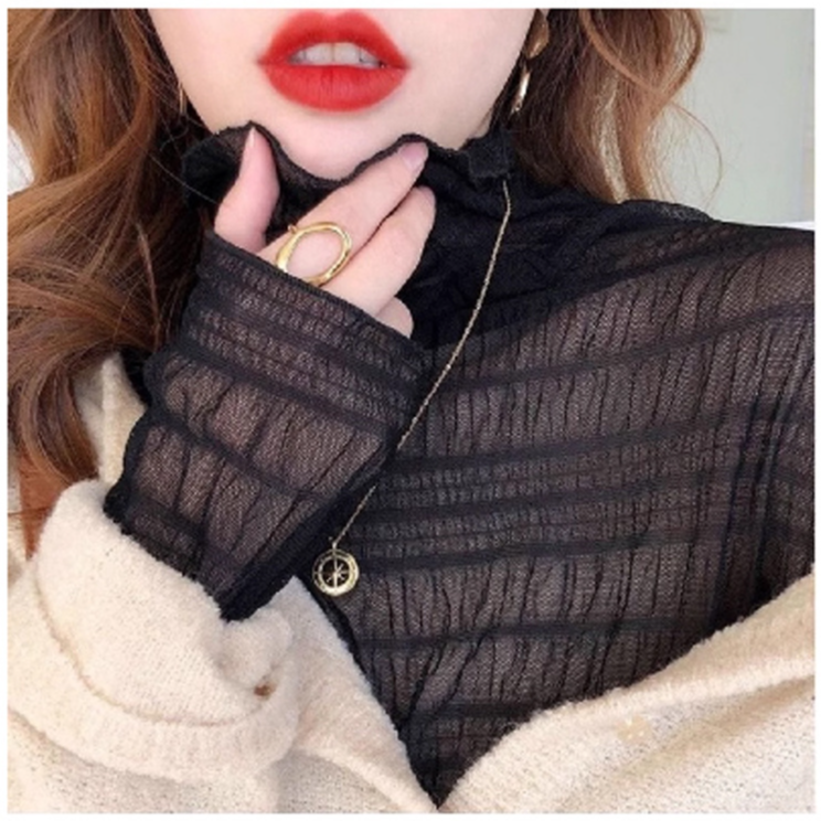 【圆圆】大码2025秋冬装新款胖mm加绒加厚打底衫半高领蕾丝内搭外穿