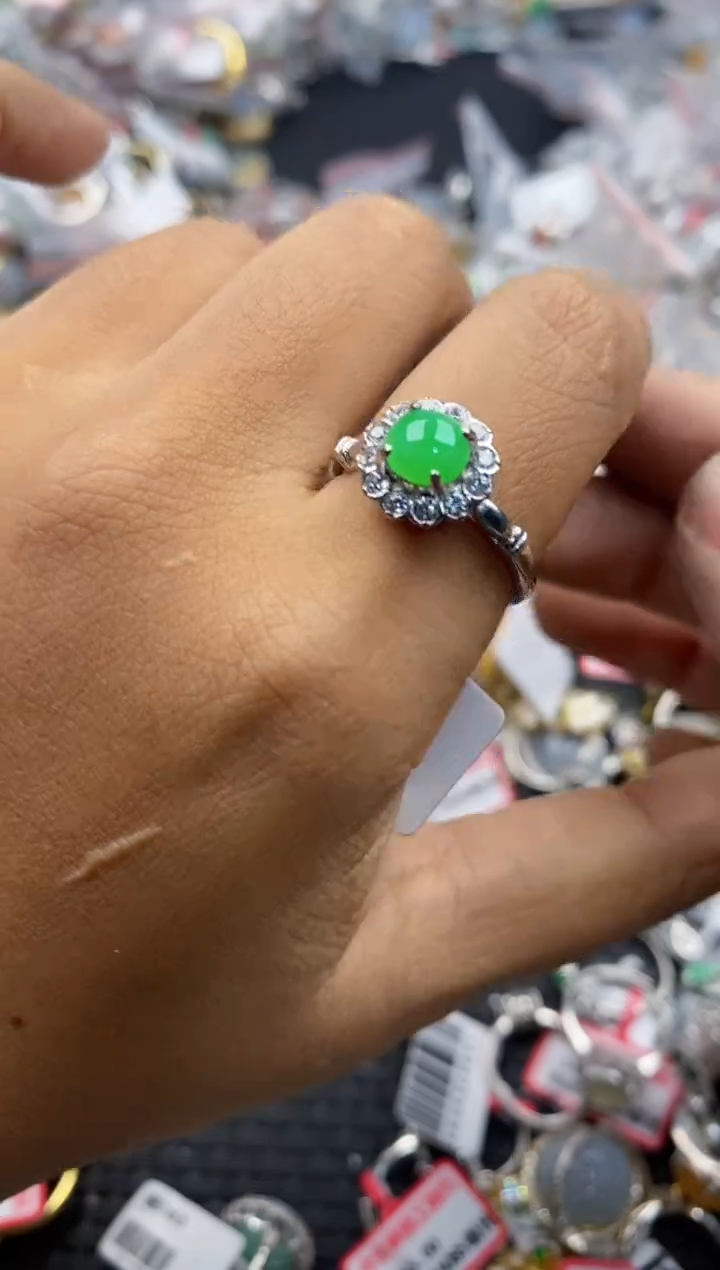 银S925镶嵌戒指翡翠冰*161616----9
