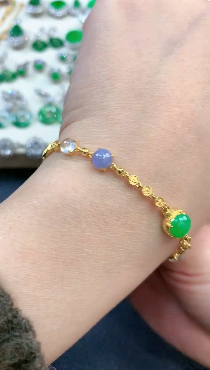 【闪购商品】翡翠手链18K金镶嵌n112