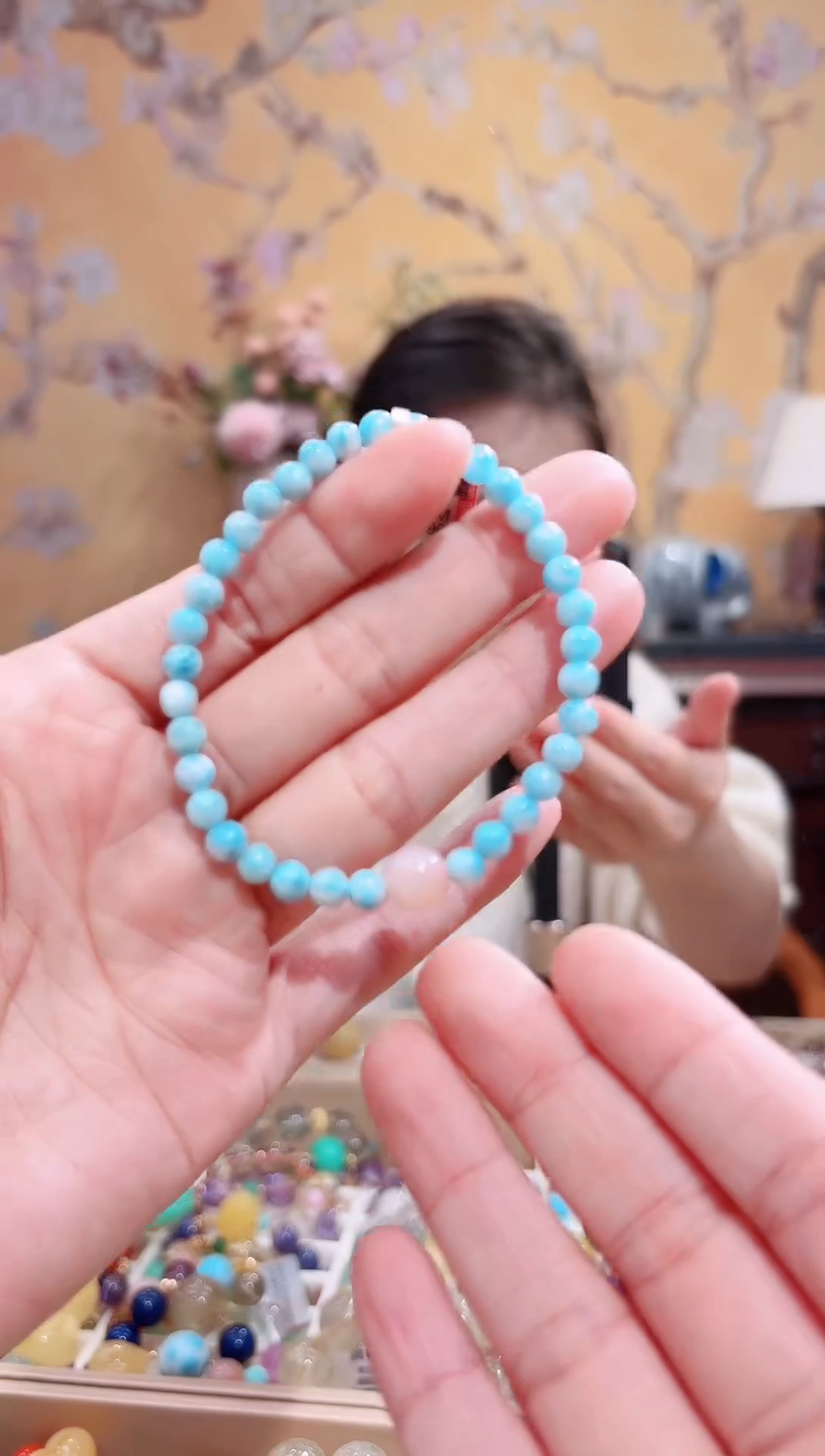 未镶嵌针钠钙石（海纹石）手链设计款手串