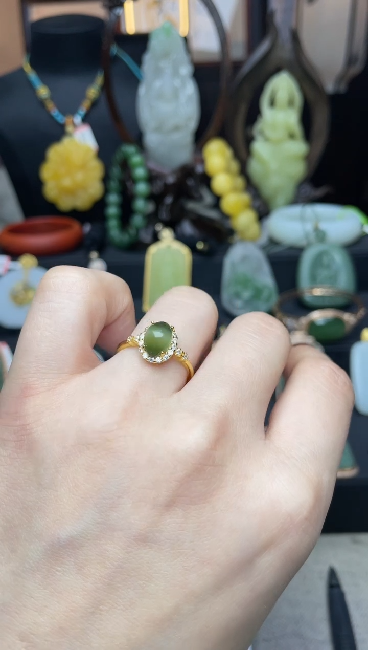 【闪购商品】和田玉戒指银S925镶嵌戒指b006