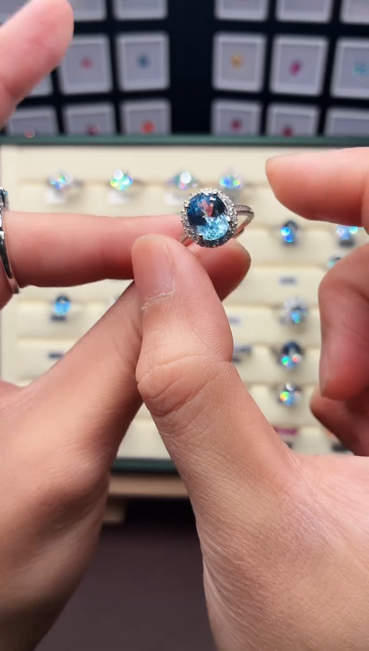 银S925镶嵌戒指海蓝宝石1888