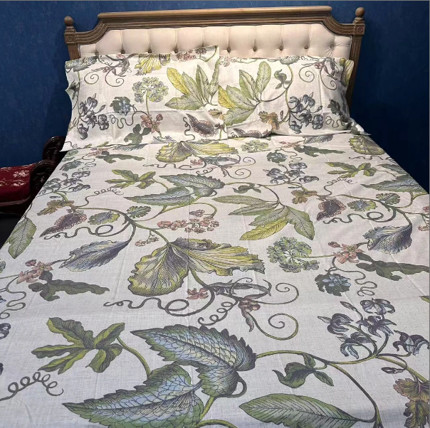 H202-4丝麻印花三件套大腕花床单 245*260枕套48*74/一对