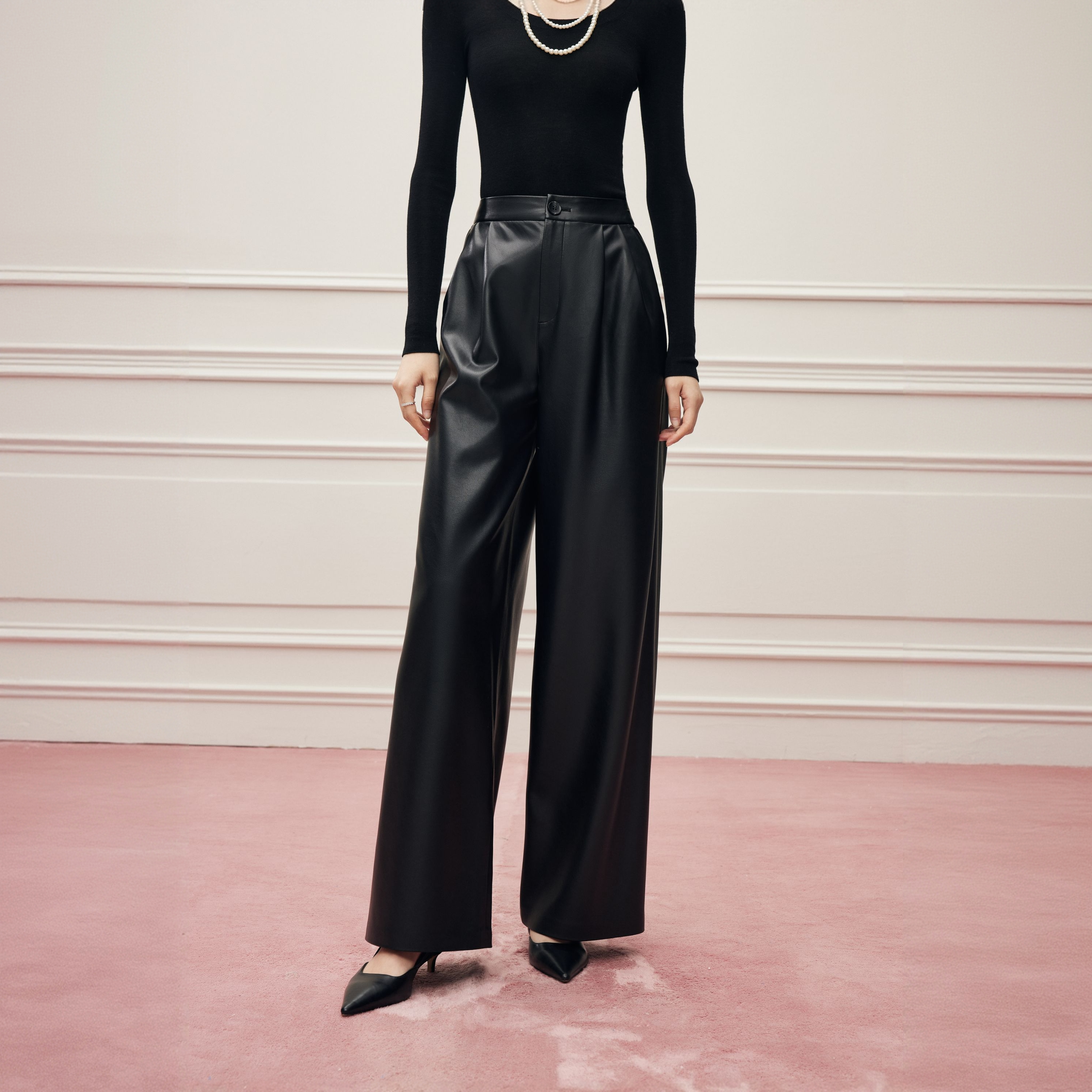 【达人专属】Mandy Zhang秋冬休闲裤高腰垂坠感裤子黑色裤子KZ0707