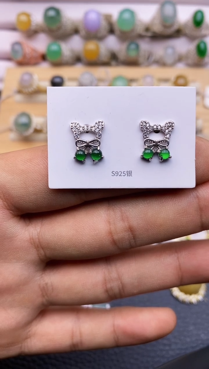 【闪购商品】翡翠耳饰银S925镶嵌3330