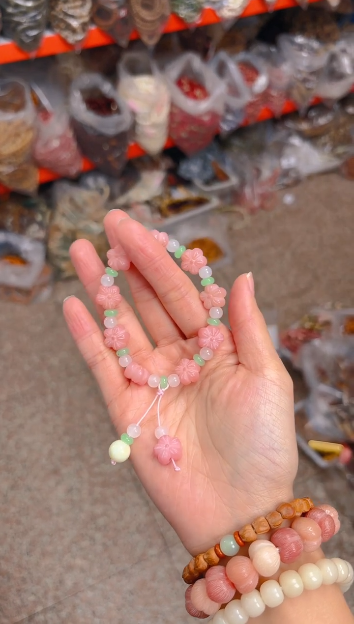 吊坠菩提根/象牙果粉色小桃花单圈