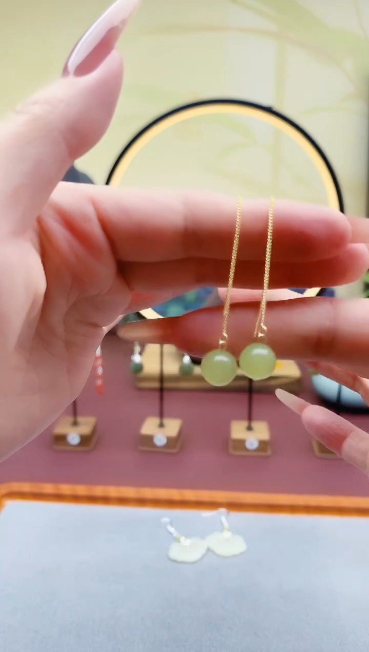 未镶嵌东陵石耳饰00耳线青色