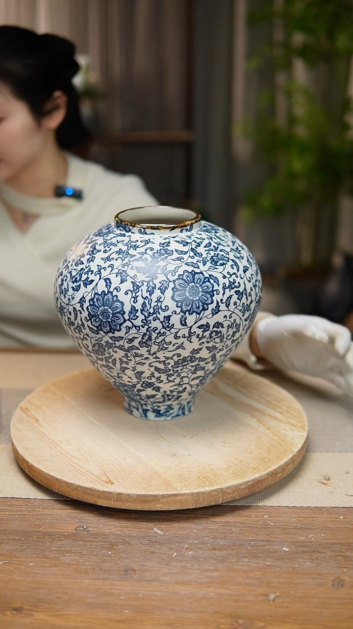【闪购商品】陶瓷 花器青花瓷缠枝莲月亮罐