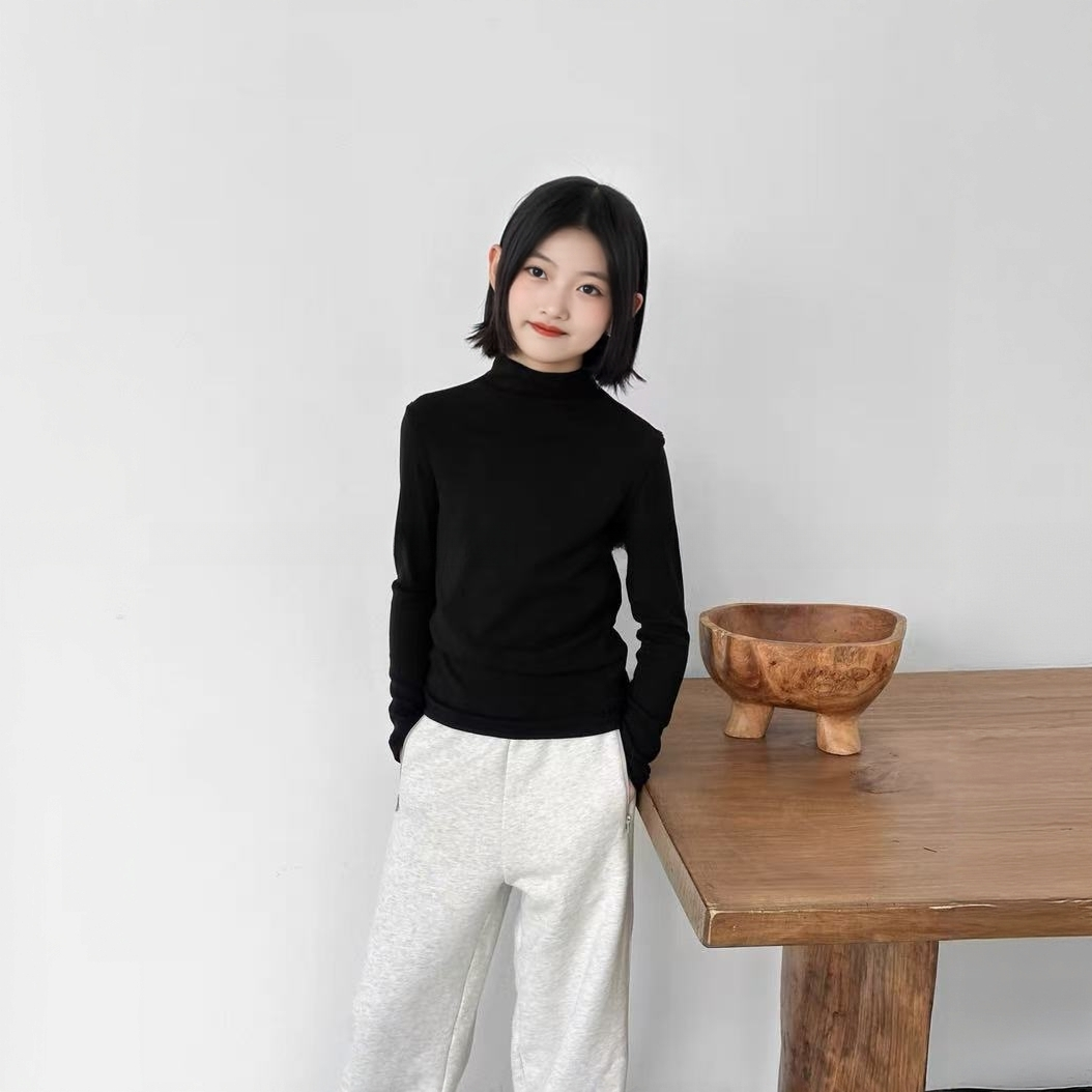 女童打底衫2025新款秋冬装儿童韩版羊毛绒磨毛长袖半高领T恤上衣