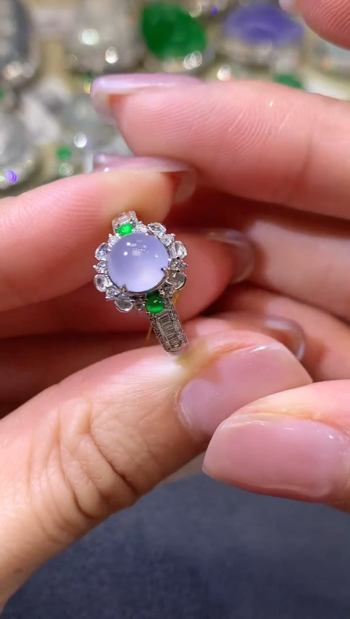 【闪购商品】翡翠戒指18K金镶嵌D6 紫货有一定色差