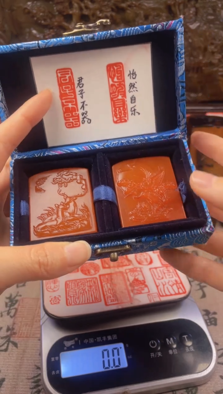 【闪购商品】寿山石印石红田鹿鹤对牌