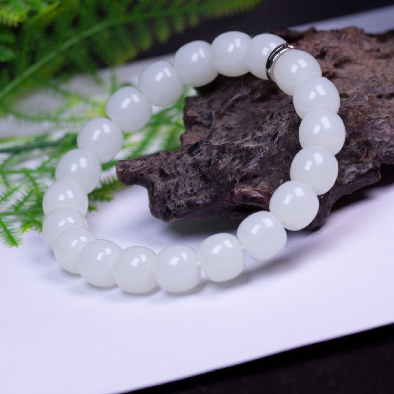 【上品典藏】和田玉11mm白玉老型手串贵气优雅羊脂白玉轻奢