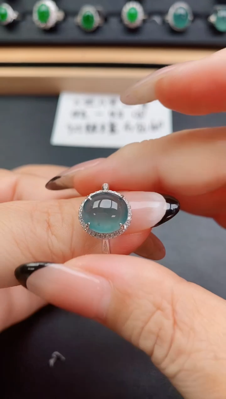翡翠戒指银S925镶嵌85500