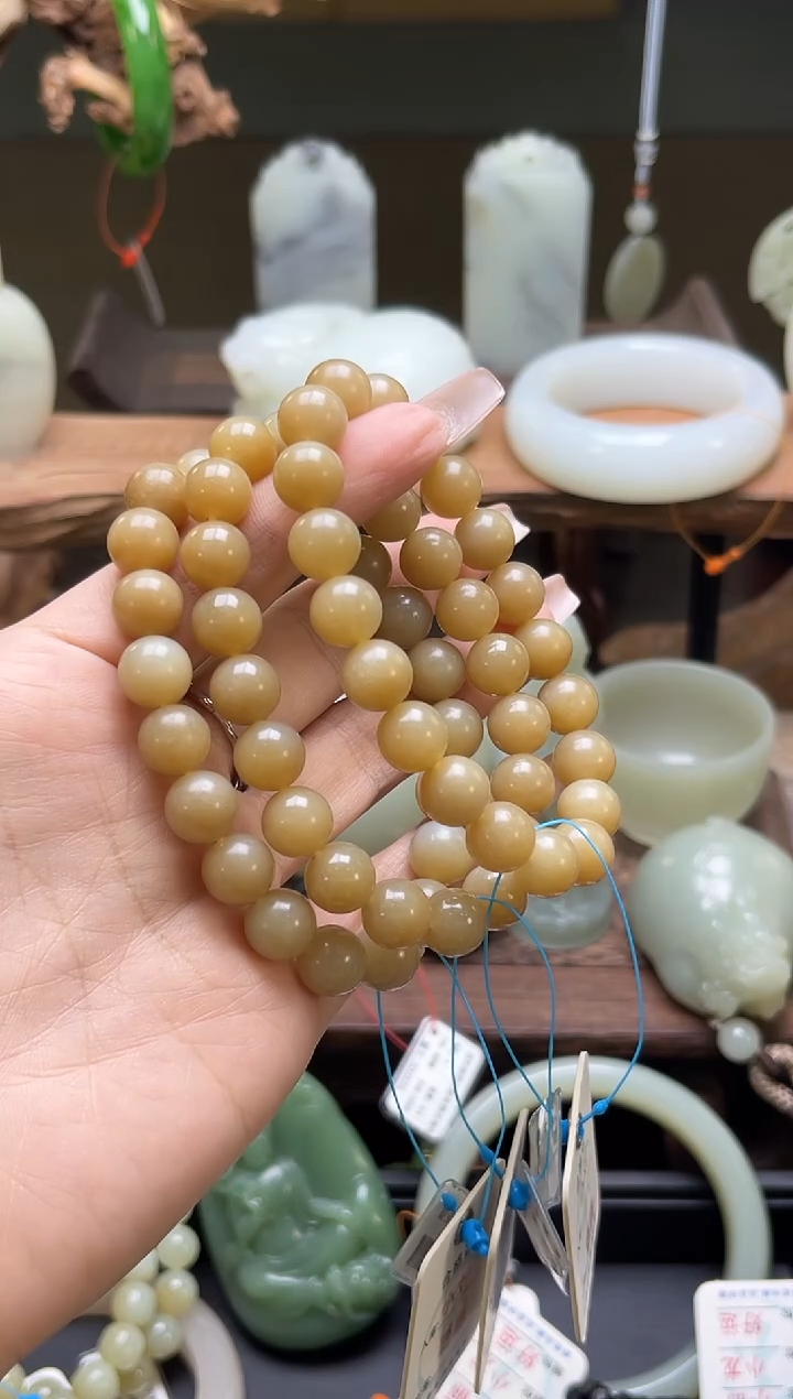【闪购商品】和田玉手串未镶嵌且末迪克兰带糖卡10圆珠 多样性发一