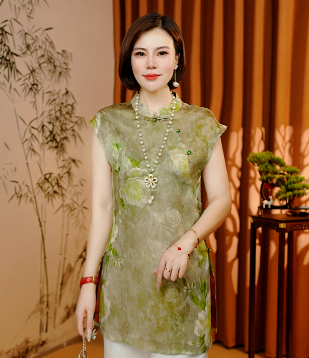 【静芙】2025新款夏季新中式T恤短袖刻花修身显瘦减龄气质款110A