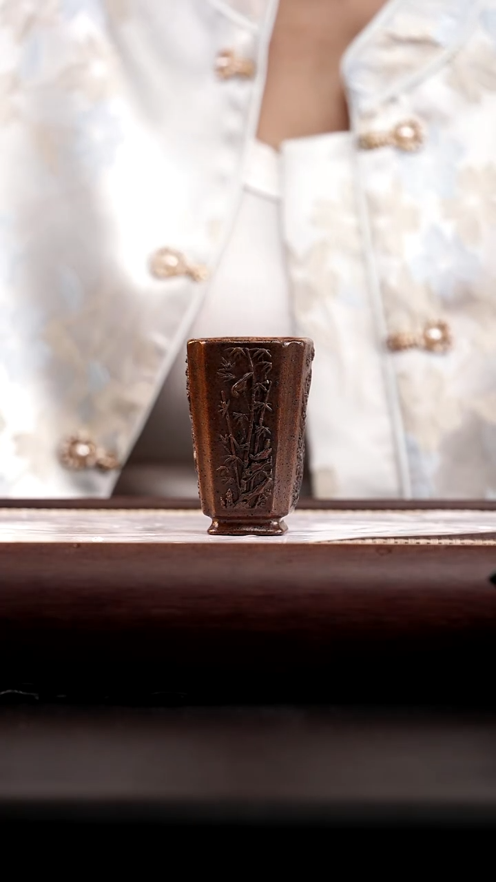 茶杯紫砂柴烧四方闻香杯