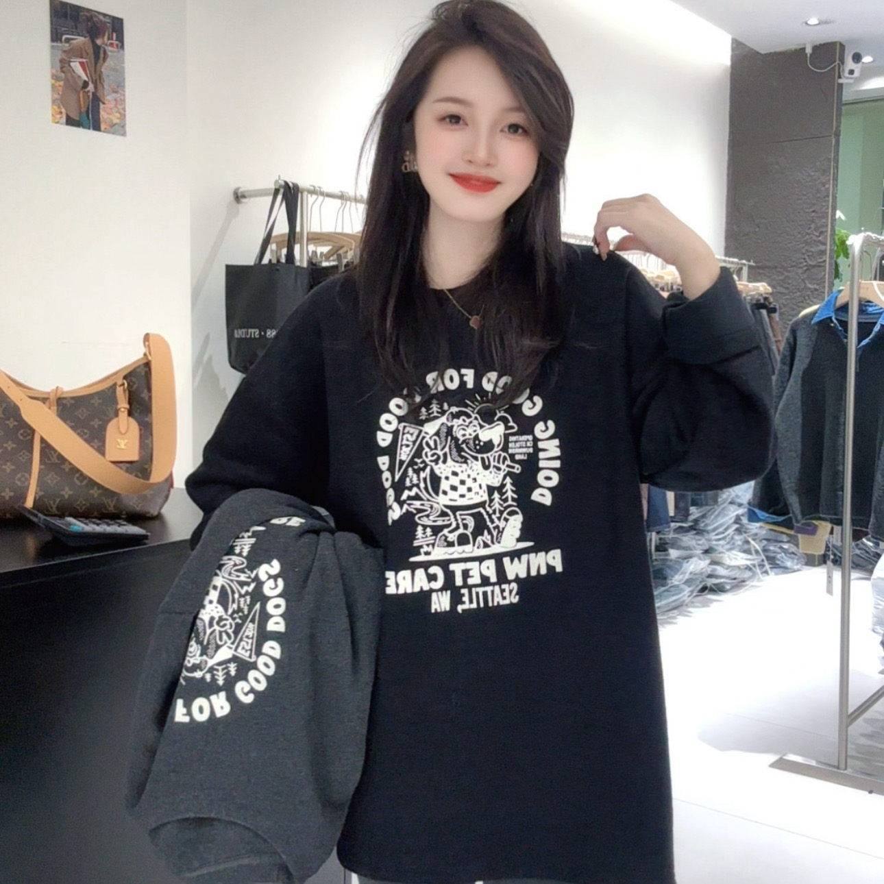 1988 STUDIO•【调皮小狗】毛圈面料内里加绒加厚大版T恤