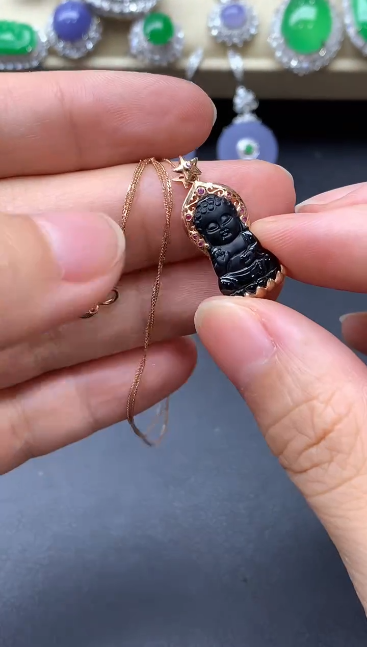 翡翠18K金镶嵌颈饰546-中国好珍宝