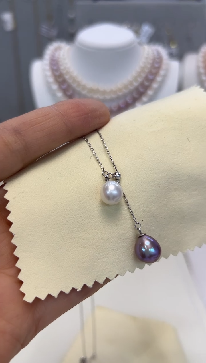 【闪购商品】淡水珍珠颈饰银S925镶嵌双珠Y字链