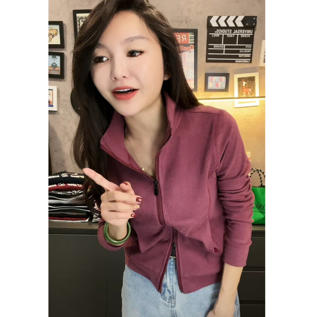 秋冬新款拉链卫衣德绒外套女秋冬美拉德加绒立领百搭开衫显瘦上衣