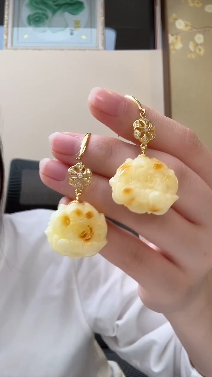 琥珀未镶嵌耳饰耳环