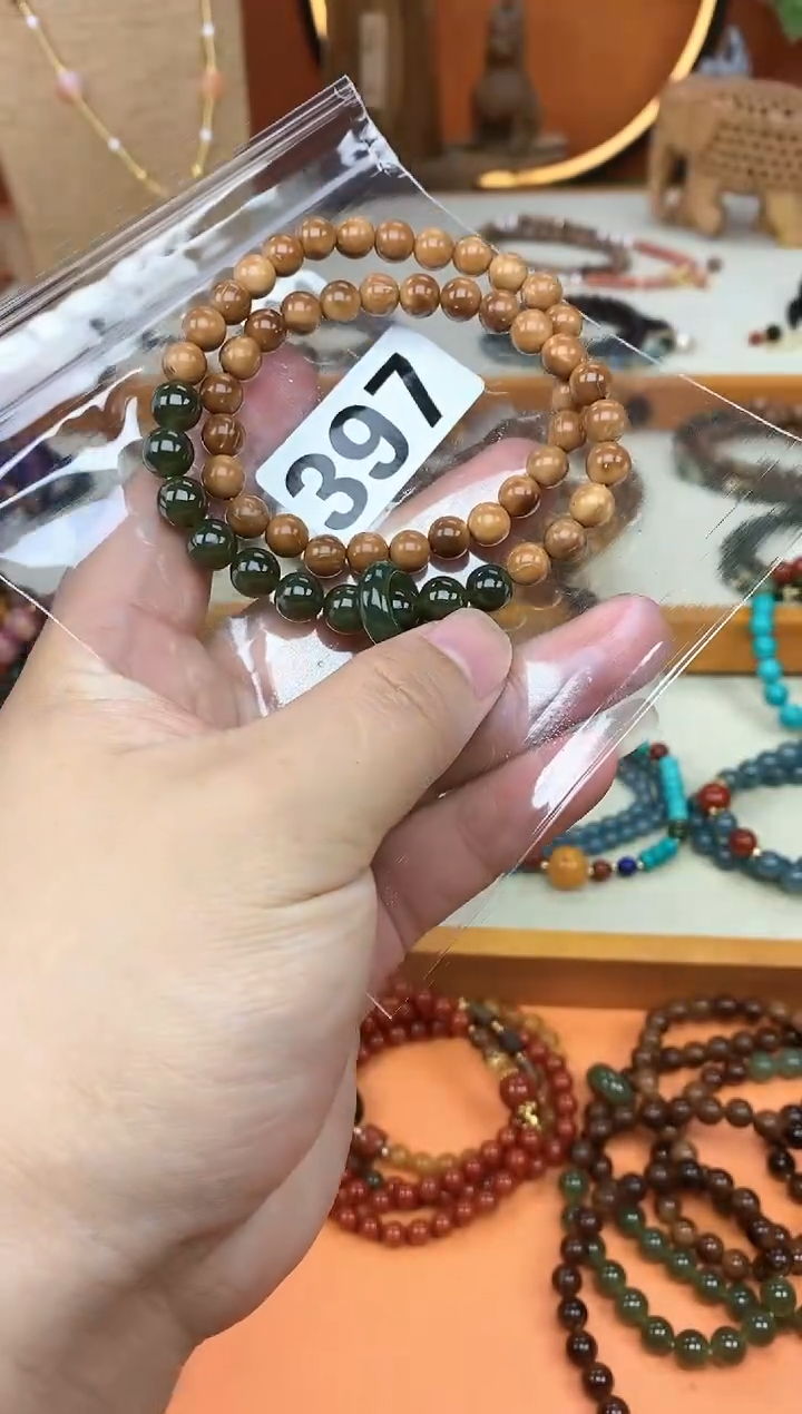 未镶嵌库克手串库克菩提双圈和田菠菜绿手串