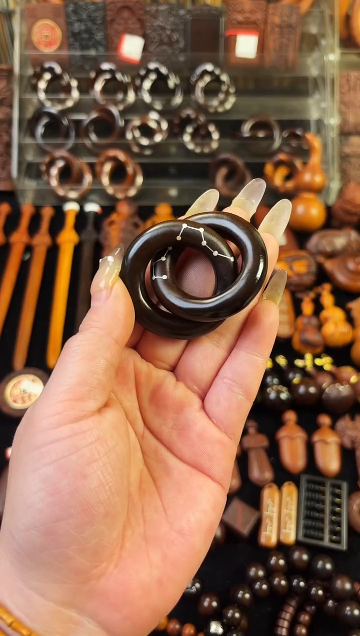 雷枣木玉化乾坤圈2.5 镶银六七星