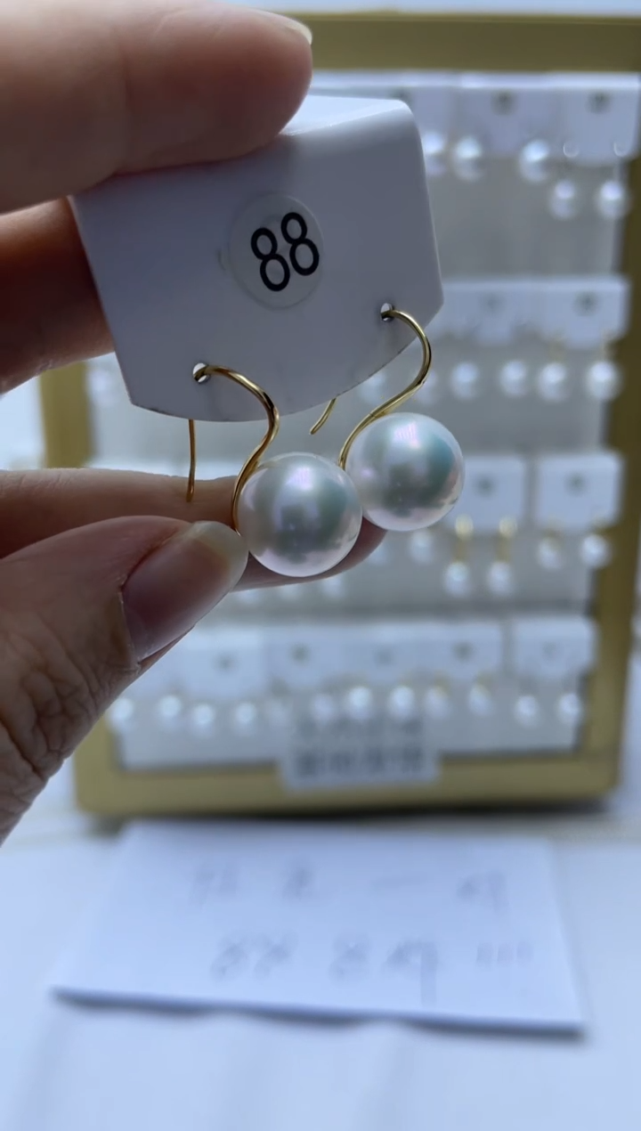 银S925镶嵌耳饰淡水珍珠11-12