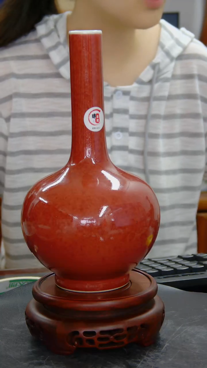 瓶豇豆红釉棒槌瓶#6037#