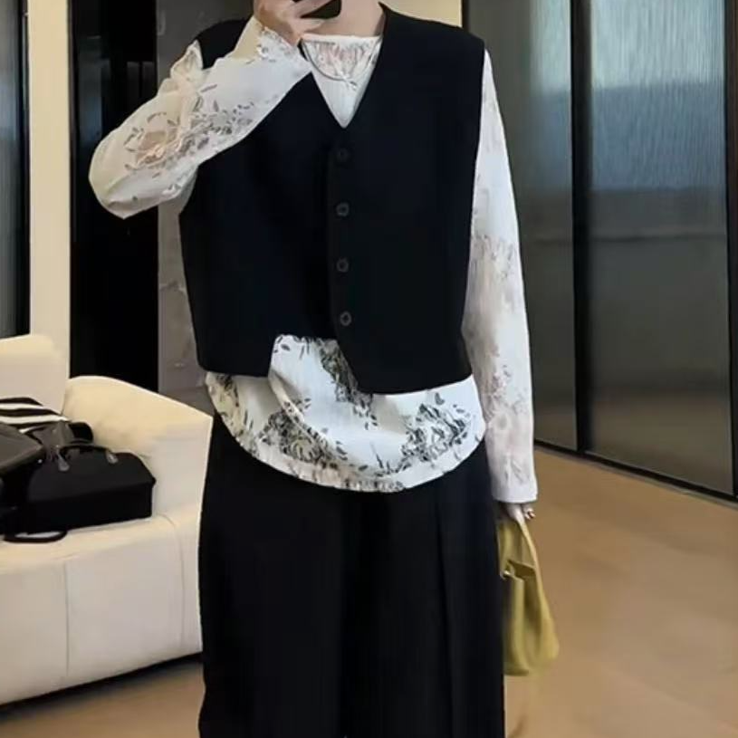 AMAZCOOL 5550法式潮流不规则纯色马甲