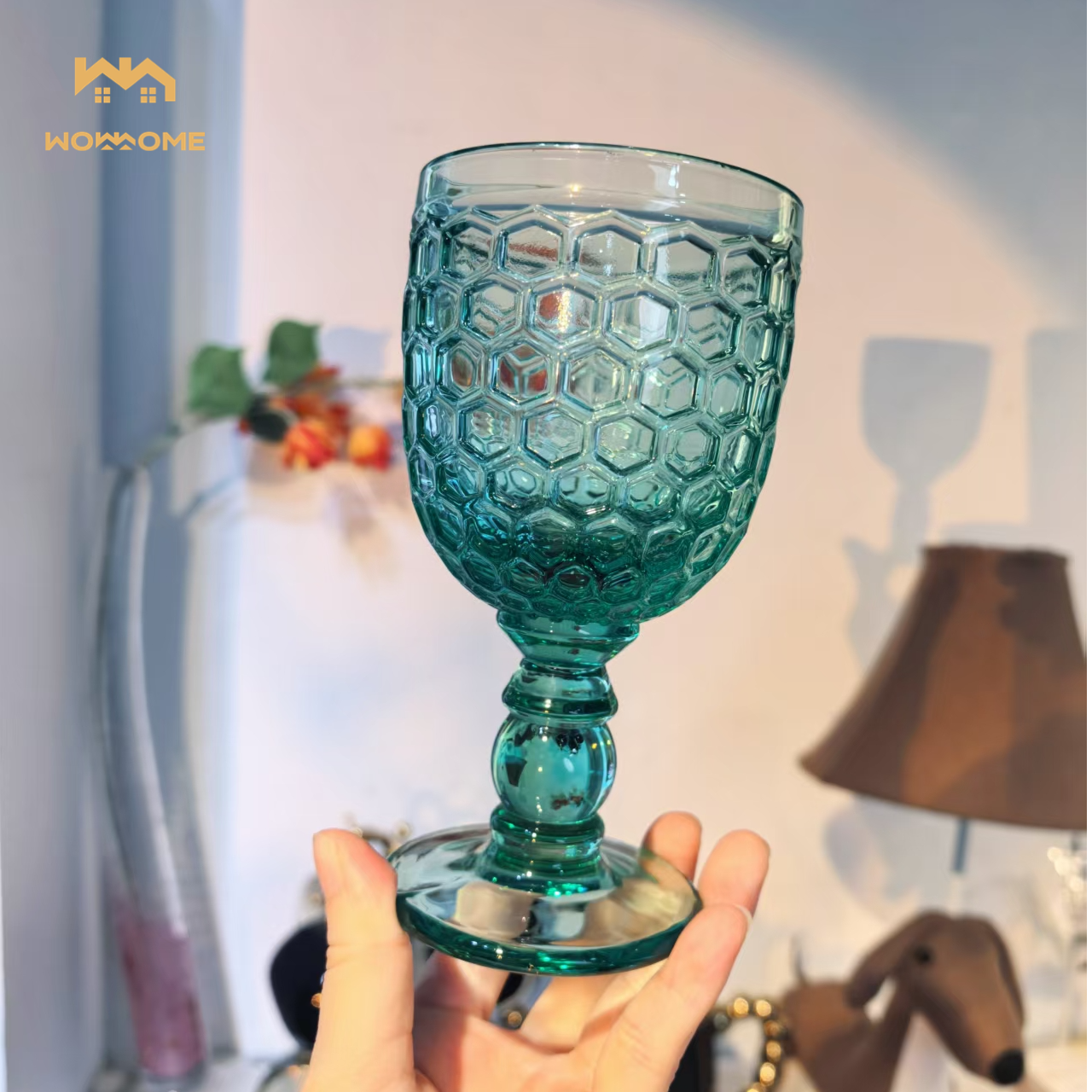 高端中古风纯色浮雕古典原色红酒杯香槟杯果汁杯绿色手工口杯