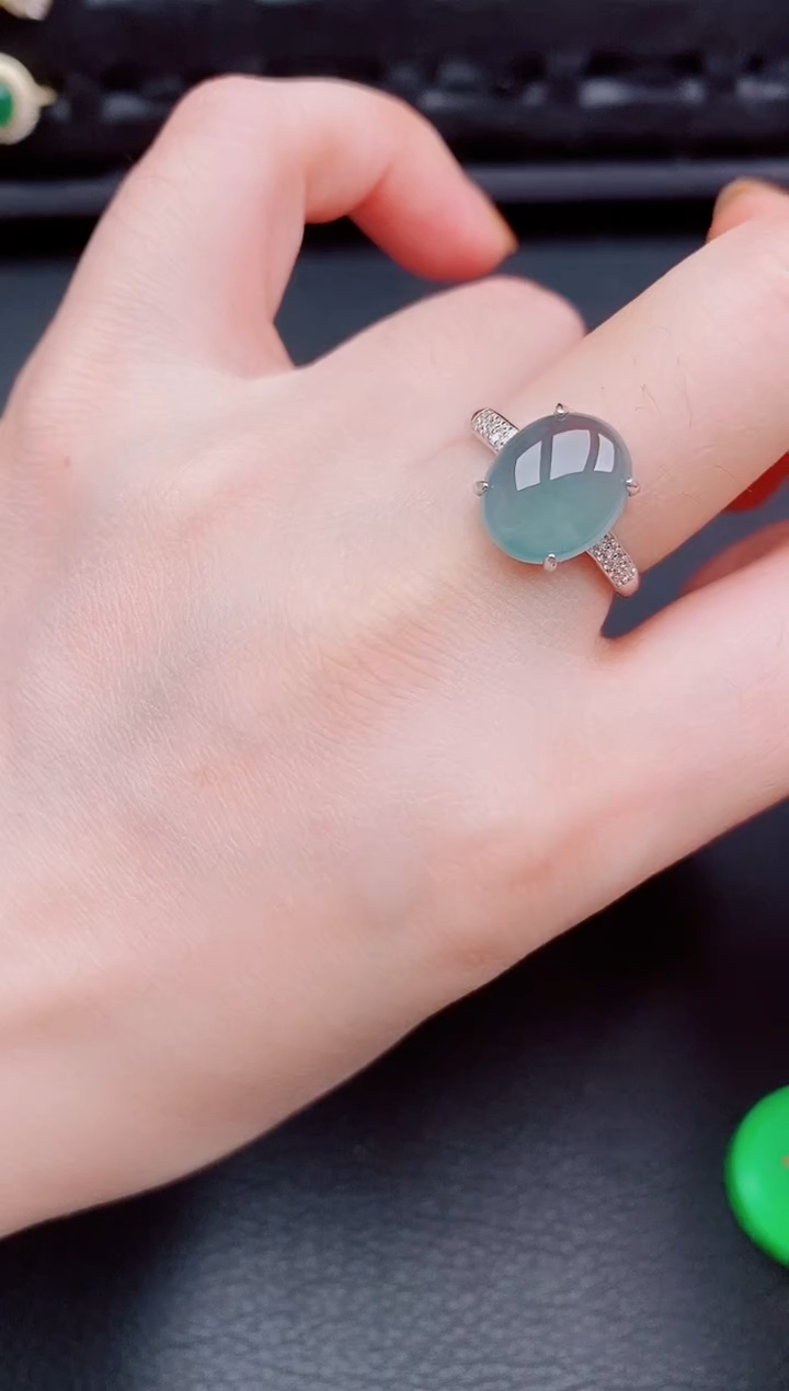 【闪购商品】翡翠戒指银S925镶嵌天然a货翡翠394