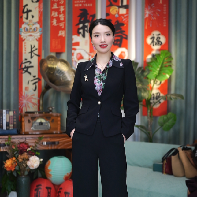 【经典】SUSSI/古色25春季商场同款黑色翻领通勤一粒扣西装外套女
