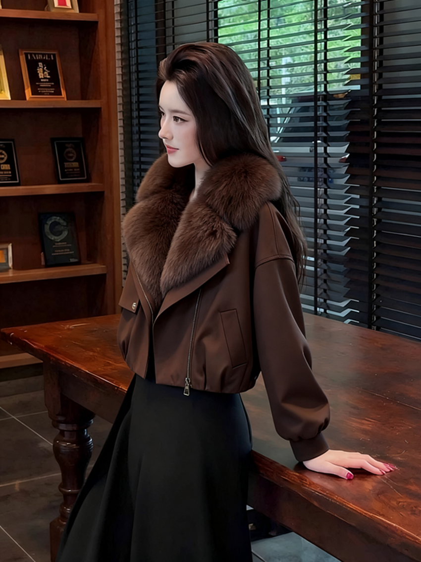 2025冬季新款洋气小众毛领短款棉服女慵懒风宽松百搭显瘦外套大衣